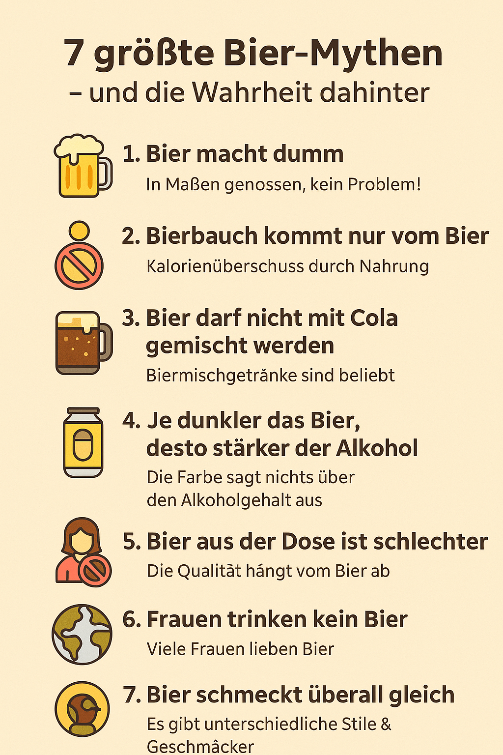 Mythos vs. Wahrheit Grafik: Infografik zu Bier-Mythen und Fakten – mit Bezug zu Bier T Shirts