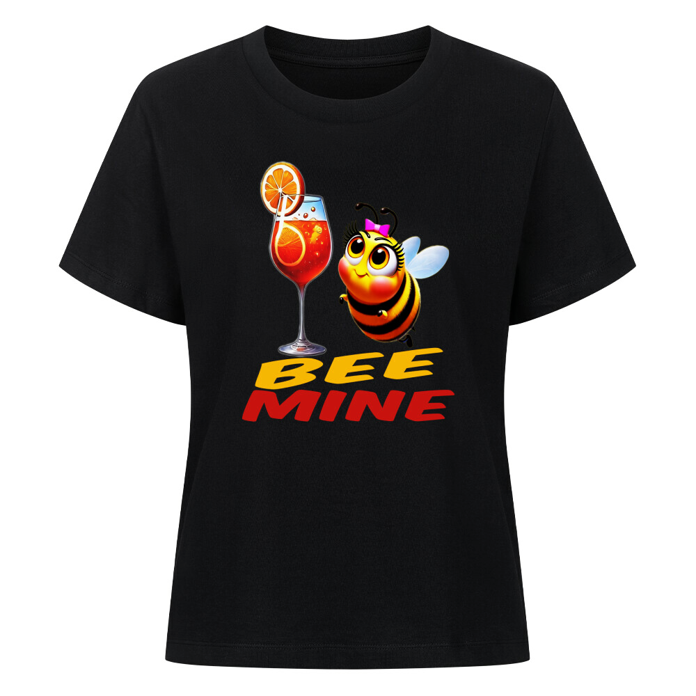 Süßes Damen T-Shirt mit Cartoon-Biene und Aperol-Glas – Motiv „Bee Mine“