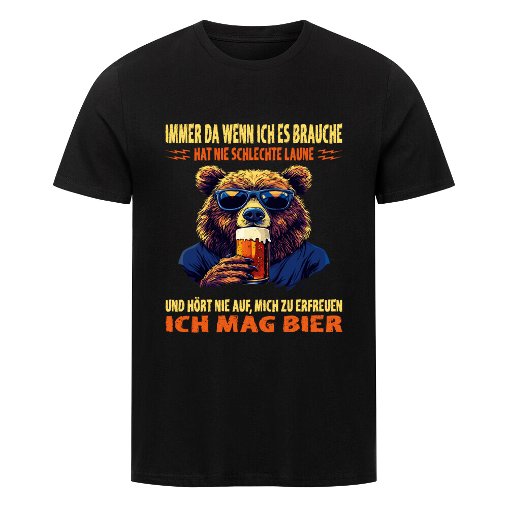 T-Shirt für Bierliebhaber mit lustigem Spruch und Abbildung eines Bären mit Bier in der Hand.