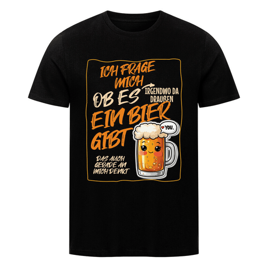 Lustiges Bier T-Shirt mit Spruch „Ich Frage mich ob es ein Bier gibt, das gerade auch an mich denkt“