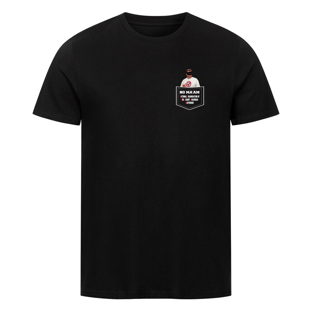 Lustiges Bier T-Shirt mit Al Bundy im No-MA’AM-Shirt, der aus der Brusttasche ragt & den Mittelfinger zeigt – Antiheld mit Humor.