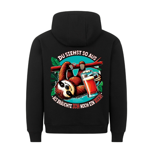 Hoodie mit lustigem Faultier-Design und Spruch ‚Noch ein Bier, und der Tag wird perfekt‘ – Perfekt für Männer und Frauen, bequem und warm.