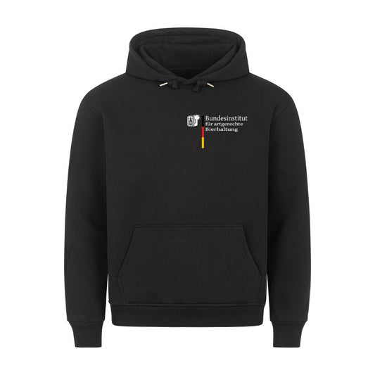 Hoodie mit minimalistischem Kühlschrank-Logo und Bierflasche, symbolisiert artgerechte Bierhaltung für Bierliebhaber. Perfekt für stilvolle Freizeitlooks.