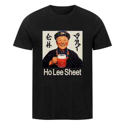 Bier T-Shirt mit Abbildung eines traditonellem Chinesen mit Bier und Spruch „Ho Lee Sheet"