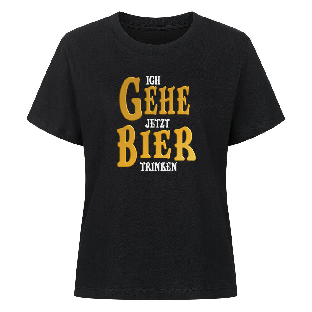 Damen T-Shirt mit Aufdruck „Ich gehe jetzt Bier trinken“ vorne & Gandalf-Zitat hinten – Herr der Ringe Design für Bierliebhaberinnen.
